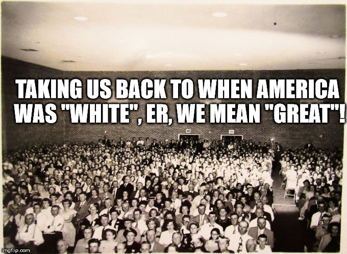 All my memes' Fans | TAKING US BACK TO WHEN AMERICA WAS "WHITE", ER, WE MEAN "GREAT"! | image tagged in all my memes' fans | made w/ Imgflip meme maker