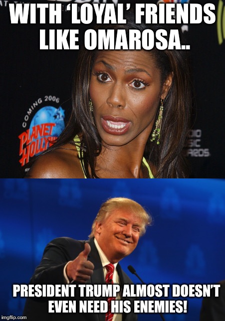 Wacky omarosa | WITH ‘LOYAL’ FRIENDS LIKE OMAROSA.. PRESIDENT TRUMP ALMOST DOESN’T EVEN NEED HIS ENEMIES! | image tagged in maga | made w/ Imgflip meme maker