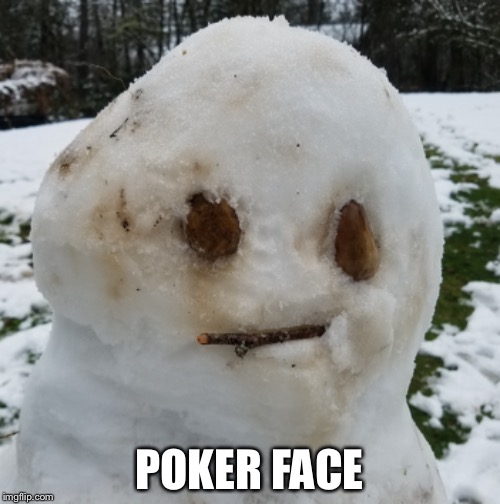 Poker face snowman | POKER FACE | image tagged in snowman | made w/ Imgflip meme maker