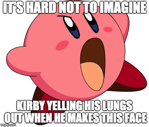 Kirby Inhale | IT'S HARD NOT TO IMAGINE; KIRBY YELLING HIS LUNGS OUT WHEN HE MAKES THIS FACE | image tagged in kirby inhale | made w/ Imgflip meme maker