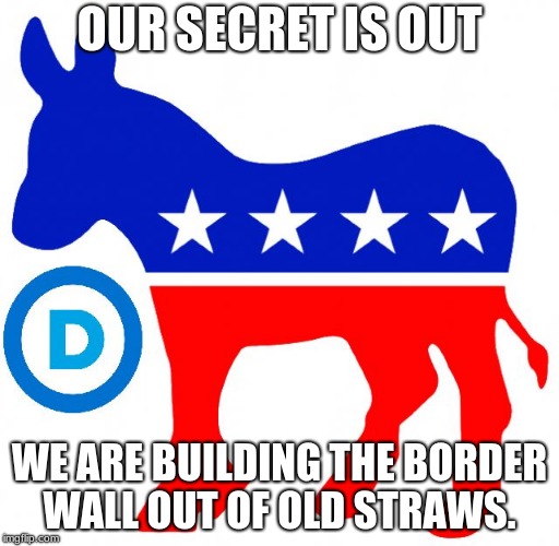 democrats | OUR SECRET IS OUT; WE ARE BUILDING THE BORDER WALL OUT OF OLD STRAWS. | image tagged in democrats | made w/ Imgflip meme maker