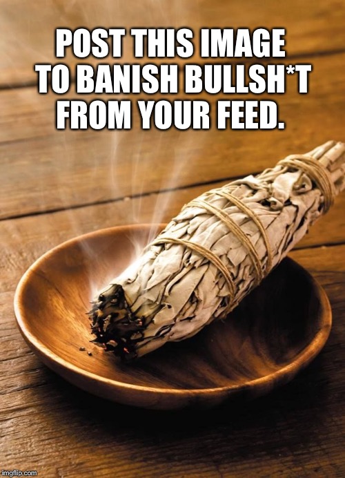 Smudging | POST THIS IMAGE TO BANISH BULLSH*T FROM YOUR FEED. | image tagged in smudging | made w/ Imgflip meme maker