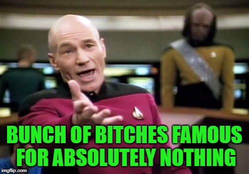 Picard Wtf Meme | BUNCH OF B**CHES FAMOUS FOR ABSOLUTELY NOTHING | image tagged in memes,picard wtf | made w/ Imgflip meme maker