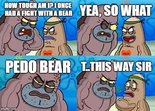 It was rough |  YEA, SO WHAT; HOW TOUGH AM I? I ONCE HAD A FIGHT WITH A BEAR; PEDO BEAR; T..THIS WAY SIR | image tagged in memes,how tough are you | made w/ Imgflip meme maker