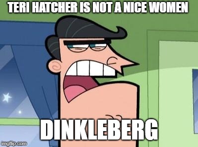 Dinkleberg | TERI HATCHER IS NOT A NICE WOMEN; DINKLEBERG | image tagged in dinkleberg | made w/ Imgflip meme maker