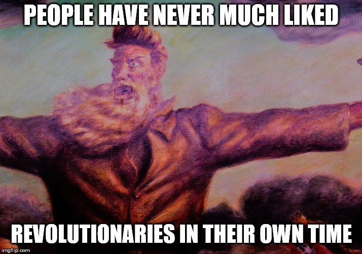 JohnBrownpic | PEOPLE HAVE NEVER MUCH LIKED REVOLUTIONARIES IN THEIR OWN TIME | image tagged in johnbrownpic | made w/ Imgflip meme maker