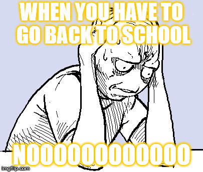 stressed meme | WHEN YOU HAVE TO GO BACK TO SCHOOL; NOOOOOOOOOOOO | image tagged in stressed meme | made w/ Imgflip meme maker