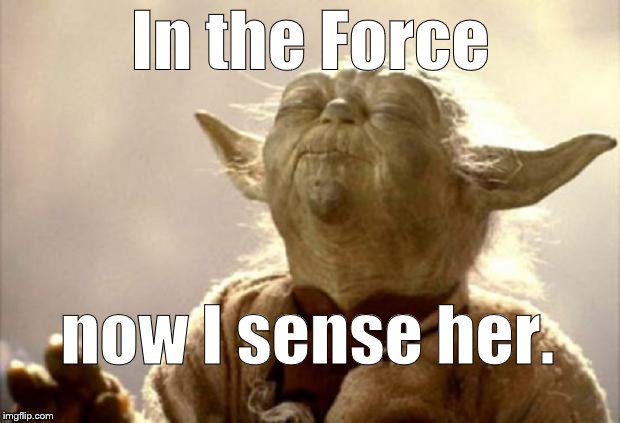 yoda smell | In the Force now I sense her. | image tagged in yoda smell | made w/ Imgflip meme maker