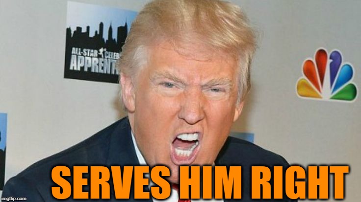 SERVES HIM RIGHT | image tagged in trump mad | made w/ Imgflip meme maker