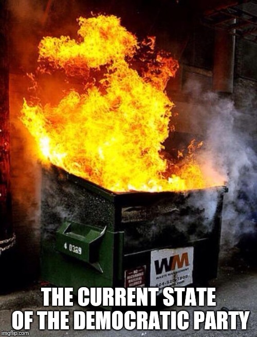 Dumpster Fire | THE CURRENT STATE OF THE DEMOCRATIC PARTY | image tagged in dumpster fire | made w/ Imgflip meme maker