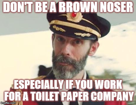 Captain Obvious | DON'T BE A BROWN NOSER; ESPECIALLY IF YOU WORK FOR A TOILET PAPER COMPANY | image tagged in captain obvious,toilet paper | made w/ Imgflip meme maker