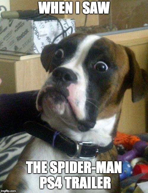 Blankie the Shocked Dog | WHEN I SAW; THE SPIDER-MAN PS4 TRAILER | image tagged in blankie the shocked dog | made w/ Imgflip meme maker