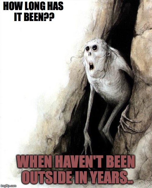 cave meme | HOW LONG HAS IT BEEN?? WHEN HAVEN'T BEEN OUTSIDE IN YEARS.. | image tagged in cave meme | made w/ Imgflip meme maker