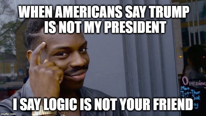 Because he is the president.  |  WHEN AMERICANS SAY TRUMP IS NOT MY PRESIDENT; I SAY LOGIC IS NOT YOUR FRIEND | image tagged in memes,roll safe think about it,triggered liberal,not my president,special kind of stupid,stupid people | made w/ Imgflip meme maker