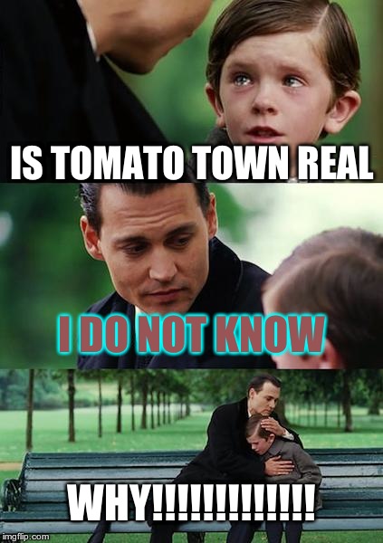 Finding Neverland | IS TOMATO TOWN REAL; I DO NOT KNOW; WHY!!!!!!!!!!!!! | image tagged in memes,finding neverland | made w/ Imgflip meme maker