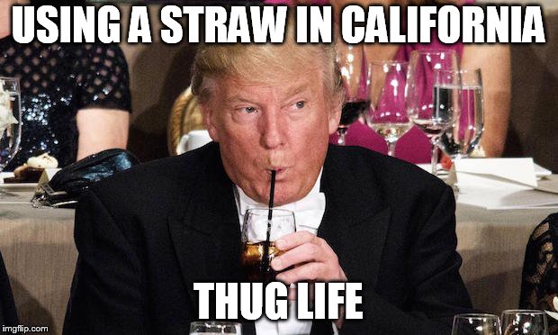 USING A STRAW IN CALIFORNIA; THUG LIFE | image tagged in trump straw | made w/ Imgflip meme maker