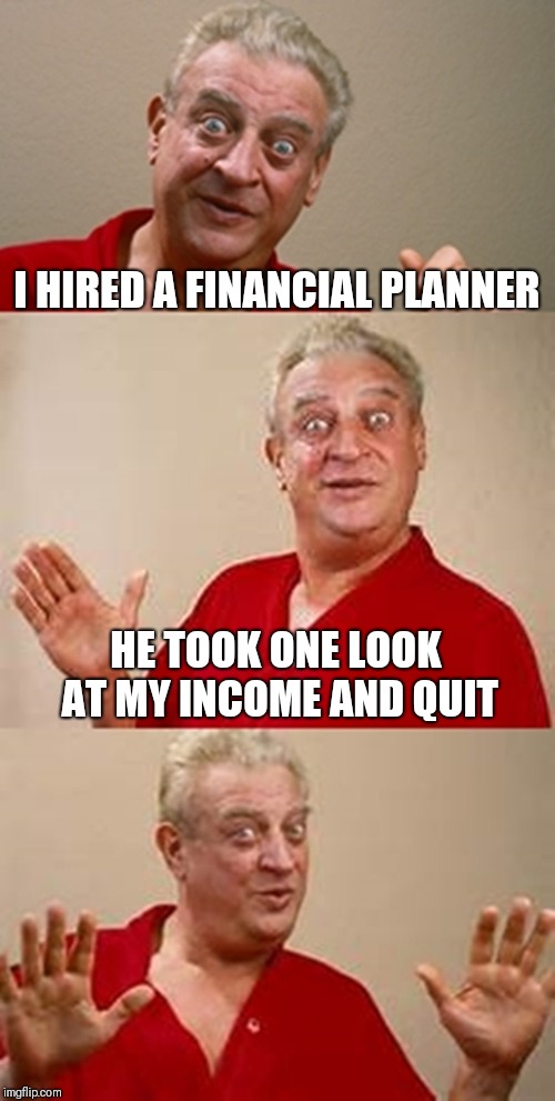 bad pun Dangerfield  | I HIRED A FINANCIAL PLANNER; HE TOOK ONE LOOK AT MY INCOME AND QUIT | image tagged in bad pun dangerfield | made w/ Imgflip meme maker