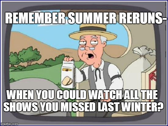 REMEMBER SUMMER RERUNS- WHEN YOU COULD WATCH ALL THE SHOWS YOU MISSED LAST WINTER? | made w/ Imgflip meme maker
