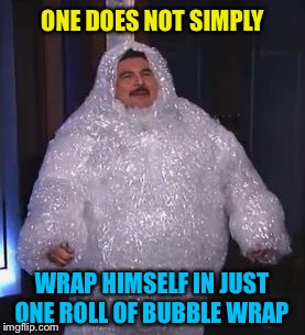ONE DOES NOT SIMPLY WRAP HIMSELF IN JUST ONE ROLL OF BUBBLE WRAP | made w/ Imgflip meme maker