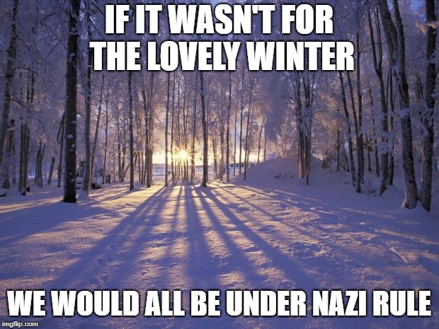 Winter Solstice | IF IT WASN'T FOR THE LOVELY WINTER; WE WOULD ALL BE UNDER NAZI RULE | image tagged in winter solstice | made w/ Imgflip meme maker