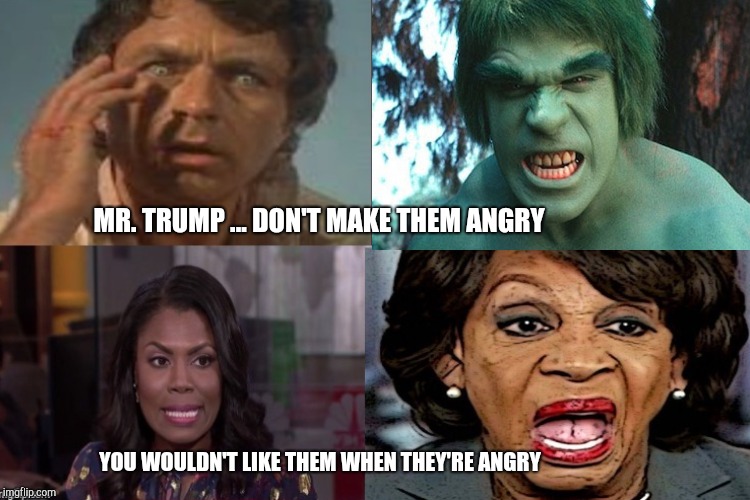 Incredible Hulk .... Washington, DC Edition | MR. TRUMP ... DON'T MAKE THEM ANGRY; YOU WOULDN'T LIKE THEM WHEN THEY'RE ANGRY | image tagged in funny,funny memes,gifs,memes,donald trump | made w/ Imgflip meme maker