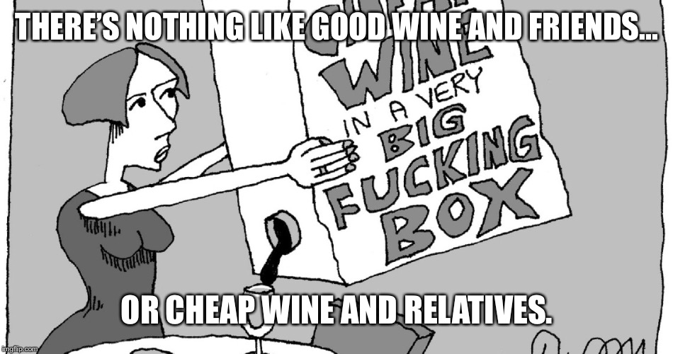 Life Philosophies | THERE’S NOTHING LIKE GOOD WINE AND FRIENDS... OR CHEAP WINE AND RELATIVES. | image tagged in funny memes,wine,drinking,relatives | made w/ Imgflip meme maker