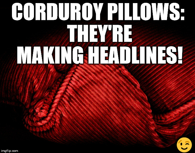 Better than wearing Corduroy pants like we did in the 1970's | CORDUROY PILLOWS: THEY'RE MAKING HEADLINES! 😉 | image tagged in memes,pillow,sleep,bad pun,funny meme | made w/ Imgflip meme maker