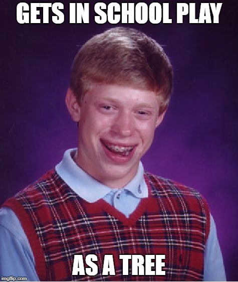 Bad Luck Brian Meme | GETS IN SCHOOL PLAY; AS A TREE | image tagged in memes,bad luck brian | made w/ Imgflip meme maker