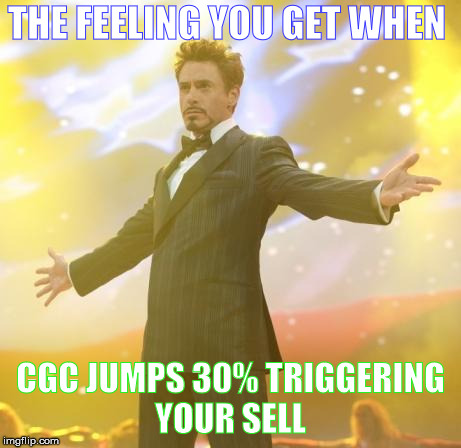 Robert Downey Jr Iron Man | THE FEELING YOU GET WHEN; CGC JUMPS 30% TRIGGERING YOUR SELL | image tagged in robert downey jr iron man | made w/ Imgflip meme maker