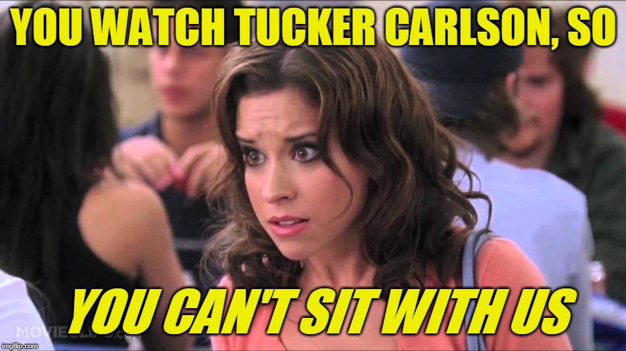 Strictly Verboten! | YOU WATCH TUCKER CARLSON, SO; YOU CAN'T SIT WITH US | image tagged in mean girls,tucker carlson | made w/ Imgflip meme maker