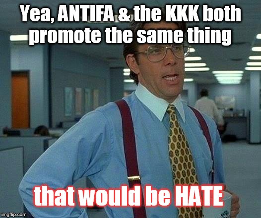That Would Be Great Meme | Yea, ANTIFA & the KKK both promote the same thing that would be HATE | image tagged in memes,that would be great | made w/ Imgflip meme maker