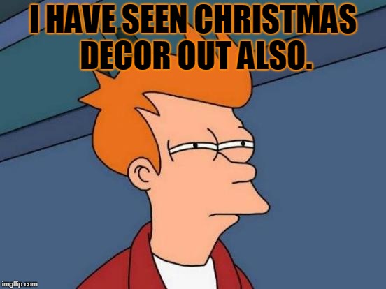 Futurama Fry Meme | I HAVE SEEN CHRISTMAS DECOR OUT ALSO. | image tagged in memes,futurama fry | made w/ Imgflip meme maker