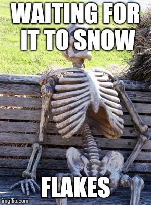 Waiting Skeleton Meme | WAITING FOR IT TO SNOW; FLAKES | image tagged in memes,waiting skeleton | made w/ Imgflip meme maker