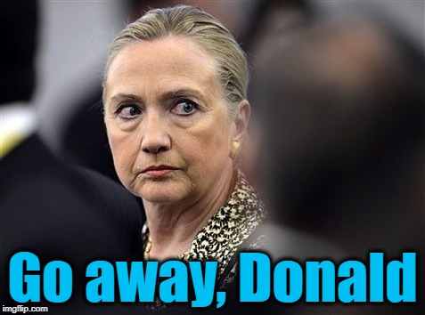 upset hillary | Go away, Donald | image tagged in upset hillary | made w/ Imgflip meme maker