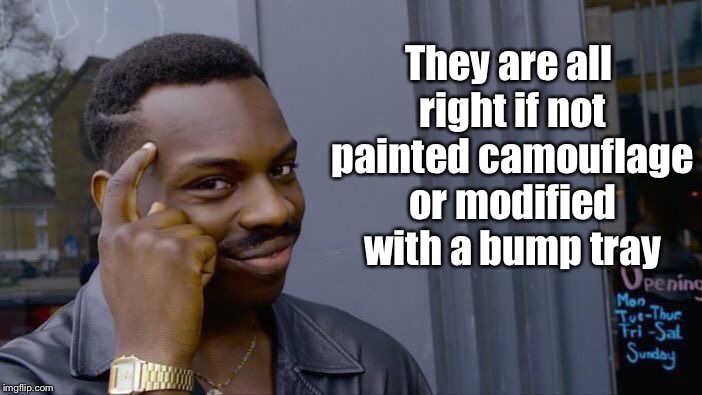 Roll Safe Think About It Meme | They are all right if not painted camouflage or modified with a bump tray | image tagged in memes,roll safe think about it | made w/ Imgflip meme maker