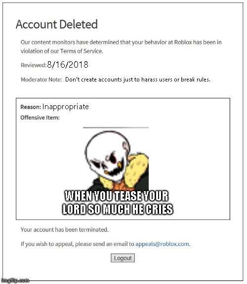 Account Deleted Roblox Meme