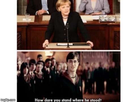 How dare you | image tagged in harry potter,angela merkel | made w/ Imgflip meme maker