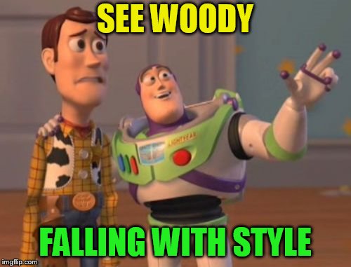 X, X Everywhere Meme | SEE WOODY FALLING WITH STYLE | image tagged in memes,x x everywhere | made w/ Imgflip meme maker