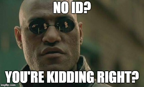 Matrix Morpheus Meme | NO ID? YOU'RE KIDDING RIGHT? | image tagged in memes,matrix morpheus | made w/ Imgflip meme maker