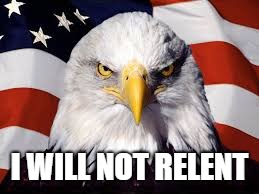 I WILL NOT RELENT | image tagged in flag,eagle | made w/ Imgflip meme maker