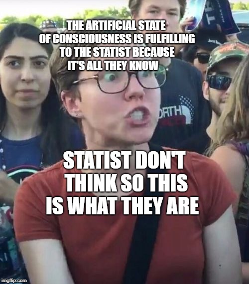 THE ARTIFICIAL STATE OF CONSCIOUSNESS IS FULFILLING TO THE STATIST BECAUSE IT'S ALL THEY KNOW; STATIST DON'T THINK SO THIS IS WHAT THEY ARE | image tagged in triggered | made w/ Imgflip meme maker