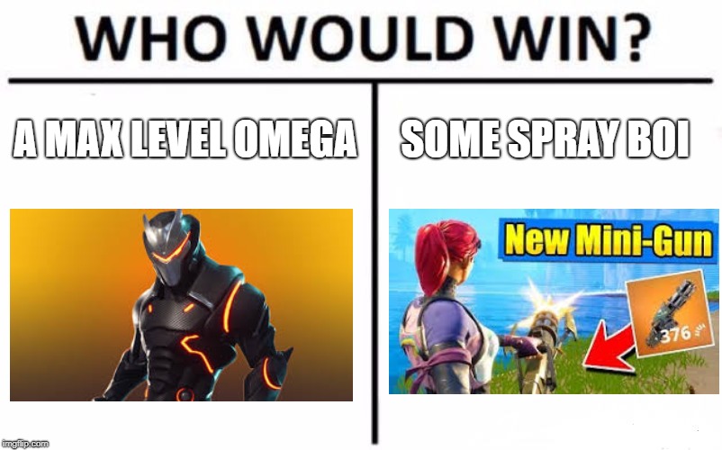 Who Would Win? | A MAX LEVEL OMEGA; SOME SPRAY BOI | image tagged in memes,who would win | made w/ Imgflip meme maker