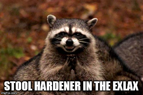 Evil Plotting Raccoon Meme | STOOL HARDENER IN THE EXLAX | image tagged in memes,evil plotting raccoon | made w/ Imgflip meme maker