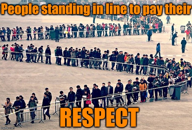 long line | People standing in line to pay their RESPECT | image tagged in long line | made w/ Imgflip meme maker