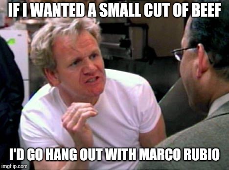 Gordon Ramsay | IF I WANTED A SMALL CUT OF BEEF; I'D GO HANG OUT WITH MARCO RUBIO | image tagged in gordon ramsay | made w/ Imgflip meme maker