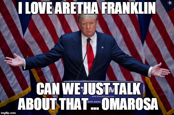 Donald Trump | I LOVE ARETHA FRANKLIN; CAN WE JUST TALK ABOUT THAT ... OMAROSA | image tagged in donald trump | made w/ Imgflip meme maker