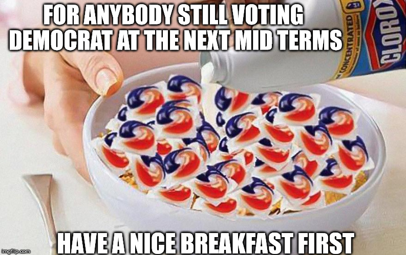 FOR ANYBODY STILL VOTING DEMOCRAT AT THE NEXT MID TERMS; HAVE A NICE BREAKFAST FIRST | made w/ Imgflip meme maker