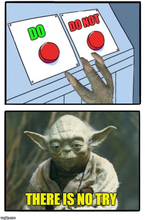 Yoda Two Buttons | DO NOT; DO; THERE IS NO TRY | image tagged in memes,two buttons,yoda | made w/ Imgflip meme maker