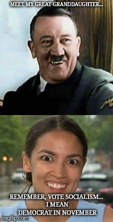 MEET MY GREAT-GRANDDAUGHTER... REMEMBER, VOTE SOCIALISM... I MEAN DEMOCRAT IN NOVEMBER | image tagged in political meme | made w/ Imgflip meme maker