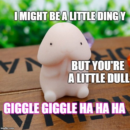 Little ding ding  | I MIGHT BE A LITTLE DING Y; BUT YOU'RE A LITTLE DULL; GIGGLE GIGGLE HA HA HA | image tagged in laugh,lol,joke,funny,smile,women | made w/ Imgflip meme maker